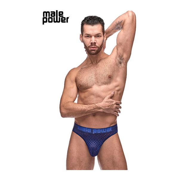 Male Power Diamond Mesh Tanga Bong - L/XL - Azul Marino