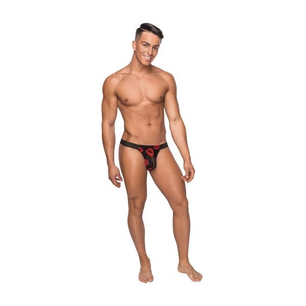 Male Power Micro tanga con cockring rojo - Negro