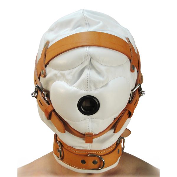 XR Brands Capucha Sensory Deprivation Cuero M/L - Blanca