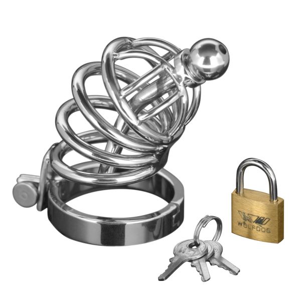 XR Brands Asylum - Jaula de Castidad de Acero con 4 Anillos - S/M