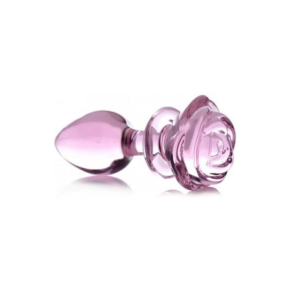 XR Brands Pink Rose - Plug anal de cristal - Grande