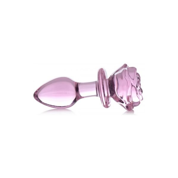 XR Brands Pink Rose - Plug anal de cristal - Mediano
