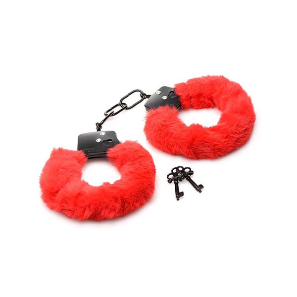 XR Brands Cuffed in Fur - Esposas forradas de peluche - Rojo
