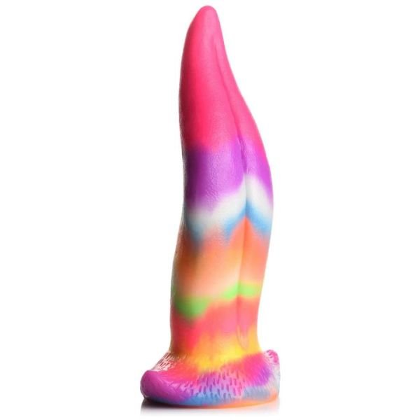 XR Brands Unicorn Tongue - Brilla en la oscuridad - Dildo de silicona - Arcoíris