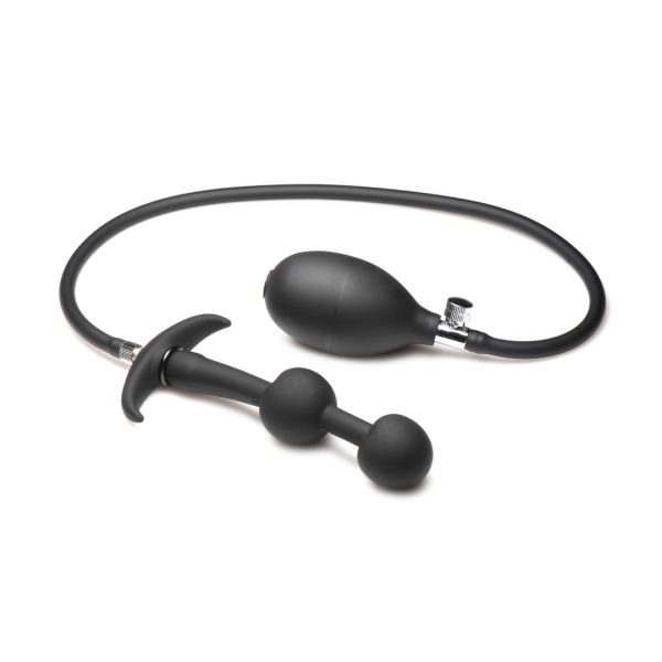XR Brands Ass Rattler - Plug anal hinchable de silicona con peso - Negro