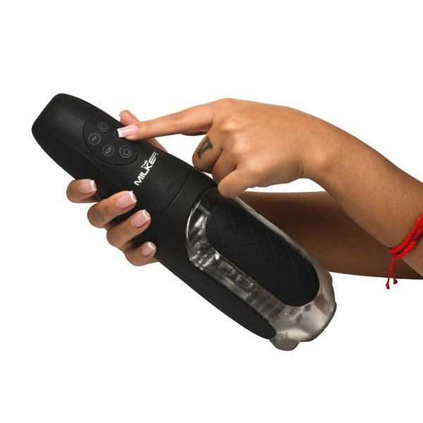 XR Brands The Milker Pleasure Grip - Masturbador con succión y vibración - Transparente/Negro