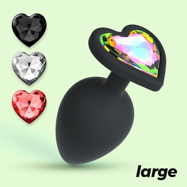 Crushious Cuore - Plug anal con cuatro joyas intercambiables - Grande - Negro