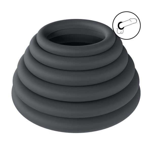 Levelz Classic Set de 6 cockrings de silicona - Negro