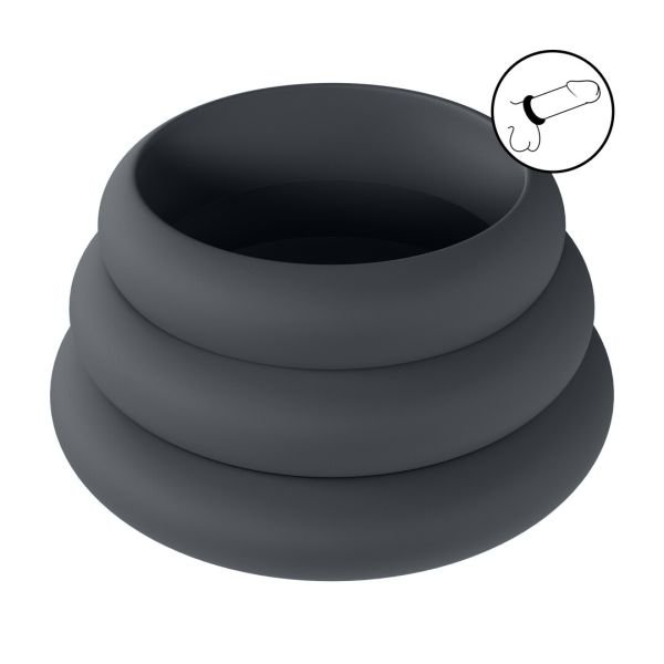 Levelz Wide O Set de 3 cockrings de silicona - S/M/L - Negro
