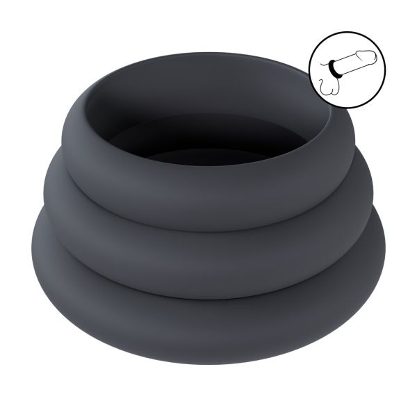 Levelz Wide O Set de 3 cockrings de silicona - L/XL/XXL - Negro
