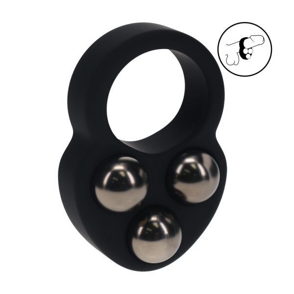 Levelz Cockring de silicona líquida con bola de triple peso - Negro