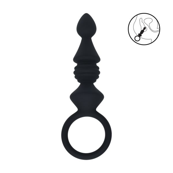 Levelz Sonda anal estriada de silicona con anilla - Negro
