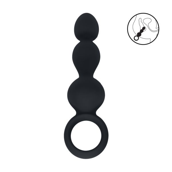 Levelz Sonda anal de silicona con bolas y anilla - Negro