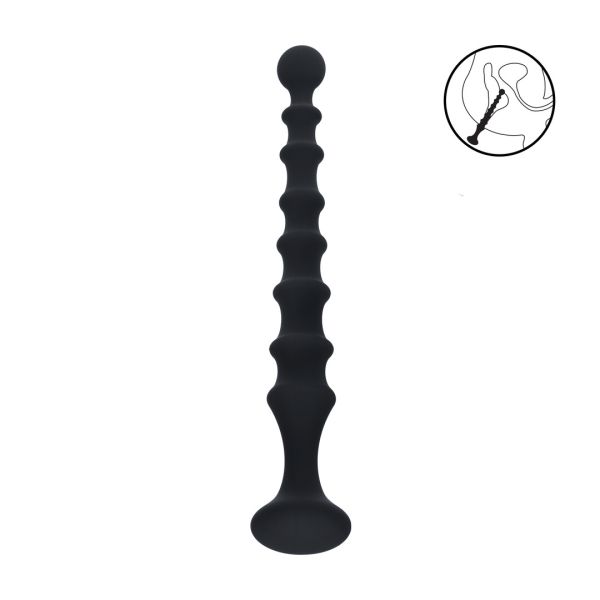 Levelz Sonda anal estriada de silicona con base ensanchada - Negro