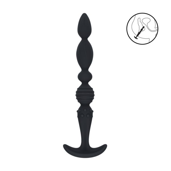 Levelz Sonda anal de silicona multitextura con base ensanchada - Negro