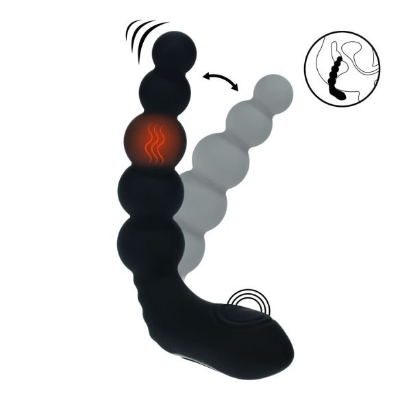 Levelz Estimulador de próstata de silicona con bolas, vibrador, con calor, flexible y con golpeteo - Negro
