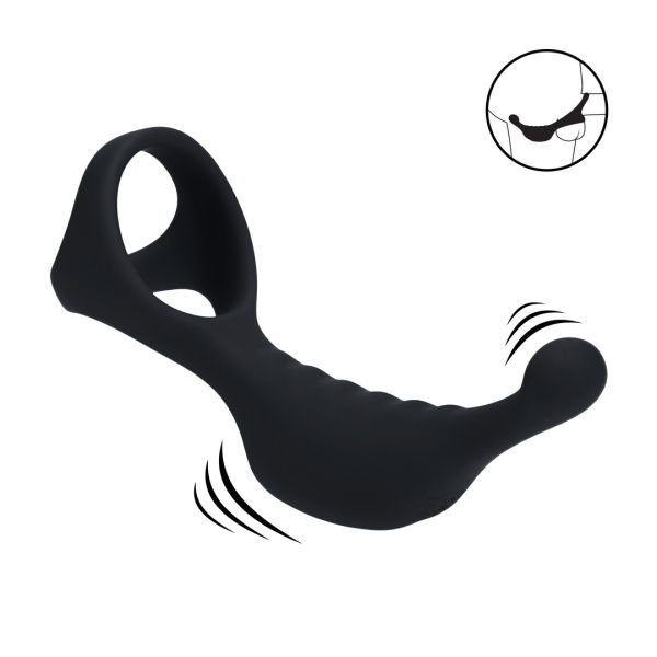 Levelz Estimulador de próstata vibrador de silicona con cockring Tri O - Negro