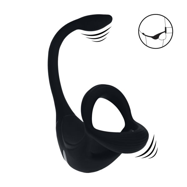 Levelz Cockring vibrador Tri O de silicona con estimulador de próstata y mando a distancia - Negro