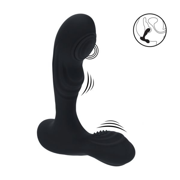 Levelz Masajeador de próstata de silicona con vibración, golpeteo y estimulador de testículos - Negro