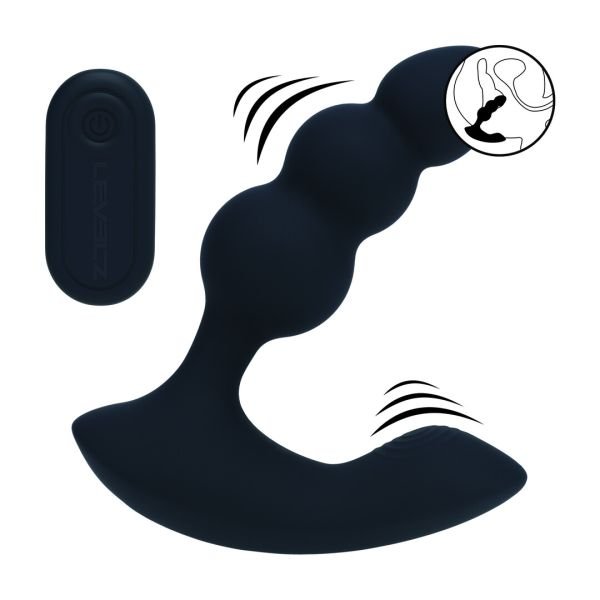 Levelz Estimulador de próstata vibrador con bolas de silicona líquida, doble motor y mando a distancia - Negro