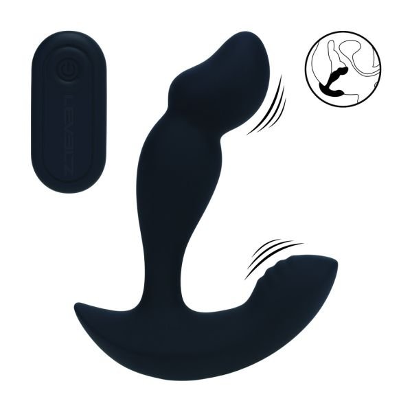 Levelz Estimulador de próstata vibrador de silicona líquida, doble motor y mando a distancia - Negro