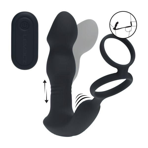 Levelz Estimulador de próstata come-hither de silicona con vibración, vaivén, cockring y mando a distancia - Negro