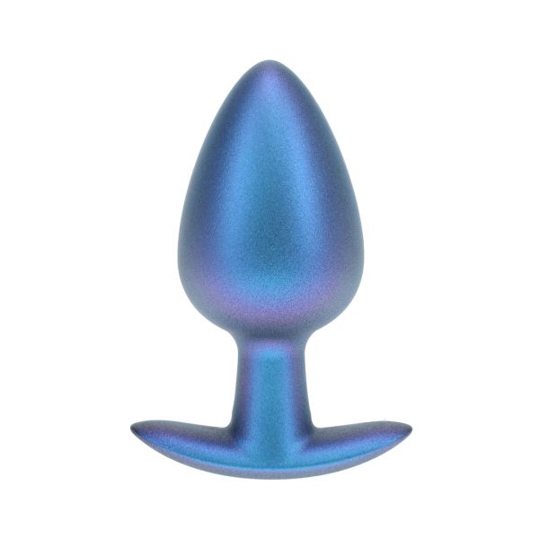 Ouch! Plug anal de silicona liso - Grande - 8,9 cm - Azul metalizado