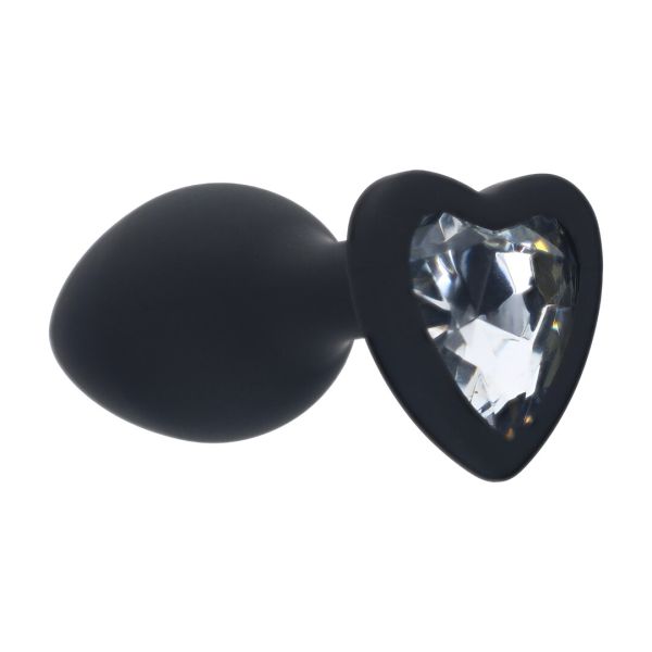Ouch! Plug anal Diamond Heart con gemas intercambiables Pequeño - Negro
