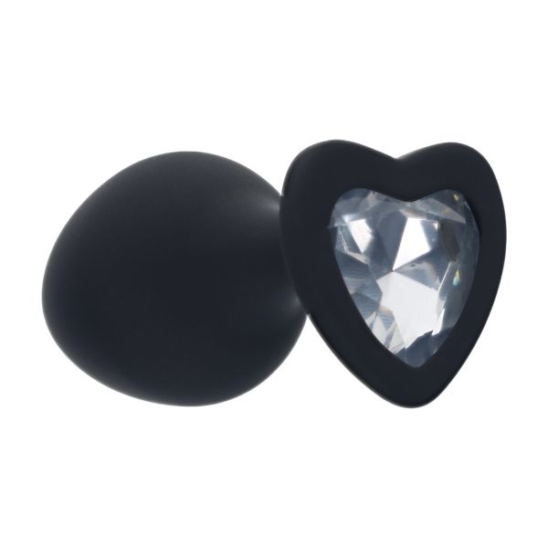 Ouch! Plug anal Diamond Heart con gemas intercambiables Mediano - Negro