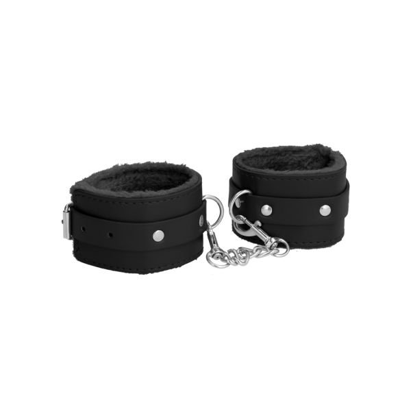 Ouch! Esposas de cuero con peluche - Negro