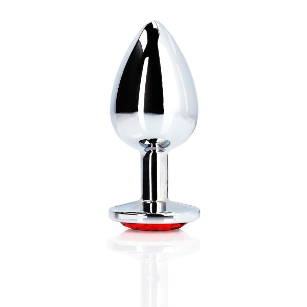 Ouch! Round Gem - Plug anal - Mediano - Plateado/Rojo rubí