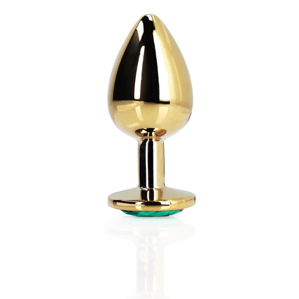 Ouch! Plug anal Round Gem - Grande - Dorado/Verde esmeralda
