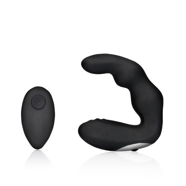 Ouch! Masajeador de próstata vibrador curvado con mando a distancia - Negro