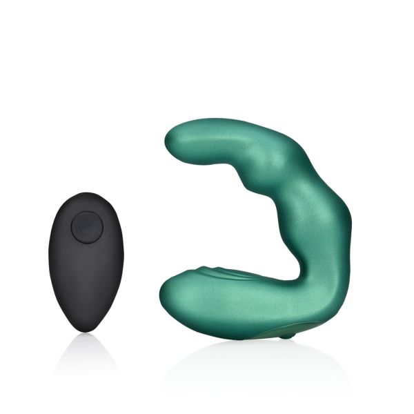 Ouch! Masajeador de próstata vibrante curvado con mando - Verde metálico