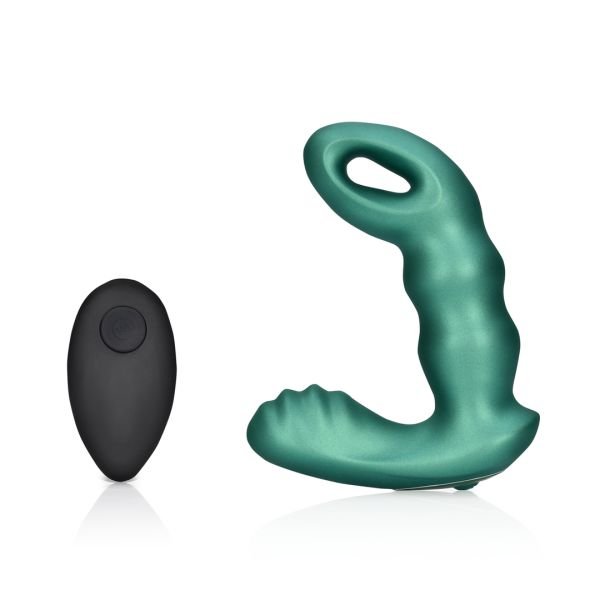 Ouch! Beaded - Masajeador de próstata vibrador con mando a distancia - Verde metálico
