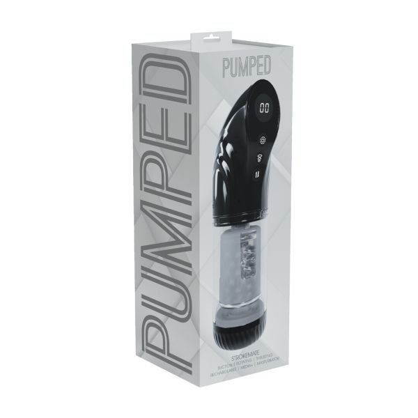 Pumped StrokeMate - Bomba masturbadora con succión, rotación y empuje - Negro