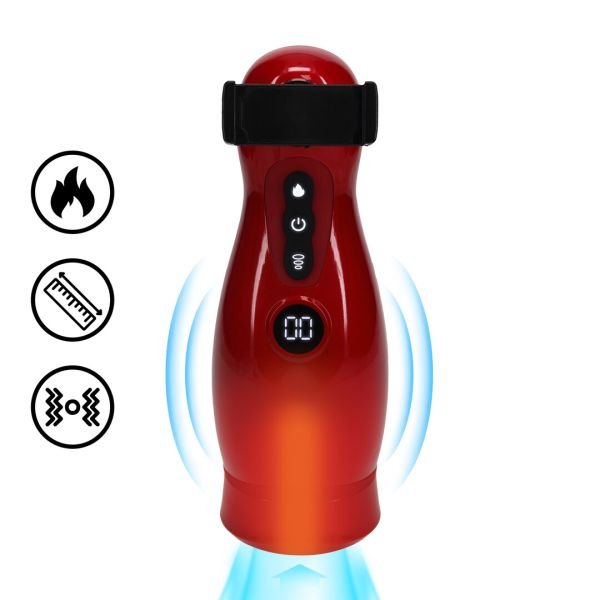 Pumped Virtuo - Bomba masturbadora con succión y vibración con soporte para móvil - Rojo metalizado