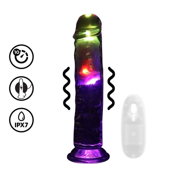 RealRock Dildo vibrador LED recto - 20 cm - Transparente