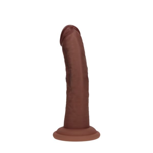 RealRock Dildo realista curvado de silicona de doble densidad con ventosa - 15,5 cm - Marrón