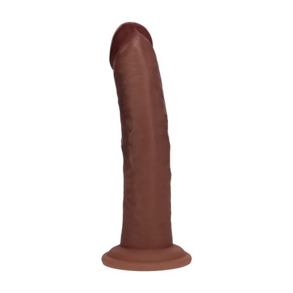 RealRock Dildo realista curvado de silicona de doble densidad con ventosa - 20,5 cm - Marrón