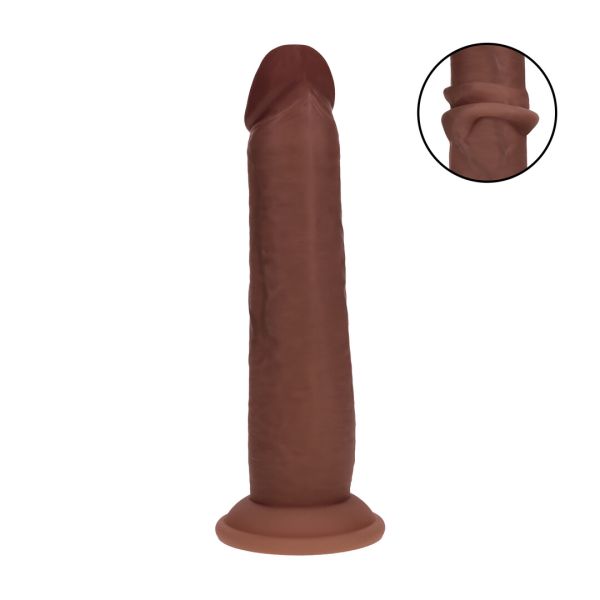 RealRock Dildo realista de silicona doble densidad con piel deslizante - 20,5 cm - Marrón