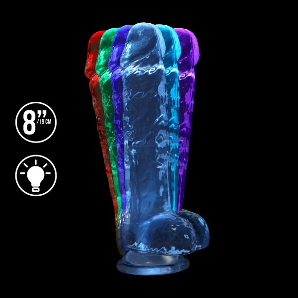 RealRock by Shots - Dildo recargable LED con ventosa - 22 cm - Transparente