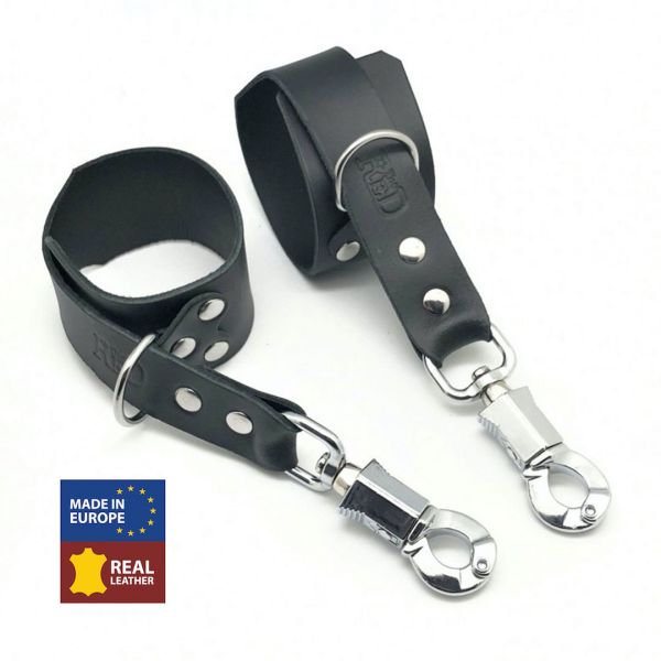 Red Leather Esposas de cuero con mosquetón antipánico - Negro