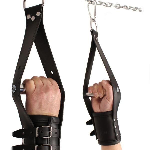 Red Leather Esposas de suspensión Deluxe de cuero - Negro
