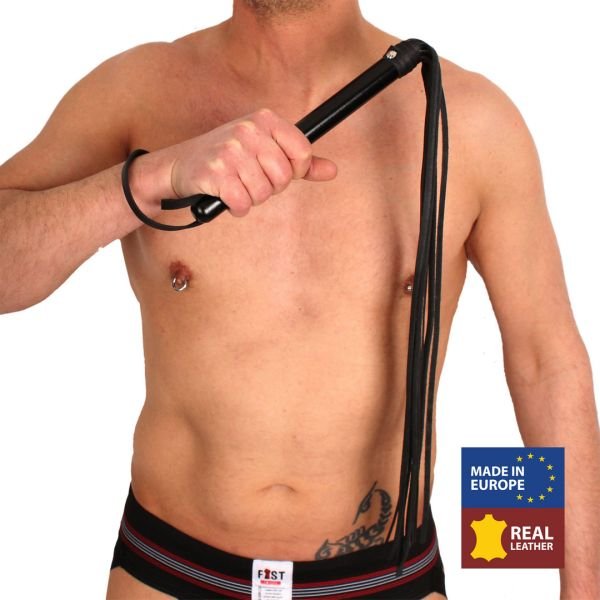 Red Leather Martinet de madera con tiras de cuero - 75 cm - Negro