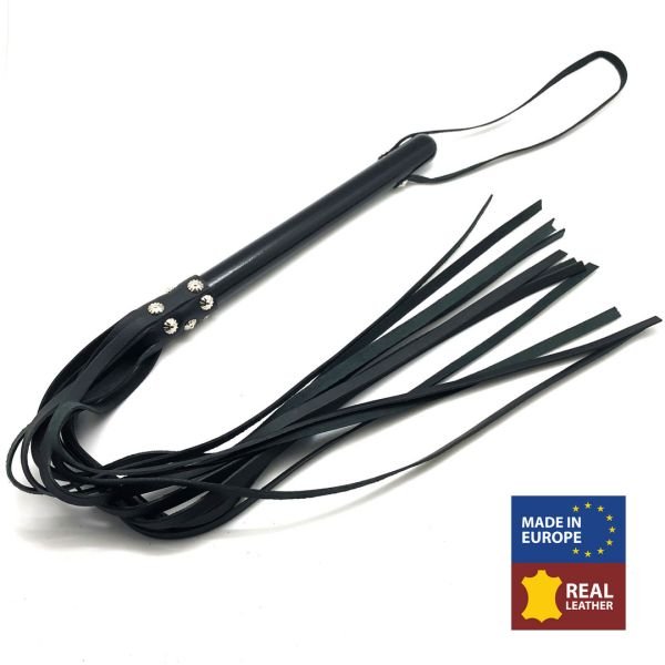 Red Leather Martinete de madera con tiras de cuero - 78 cm - Negro