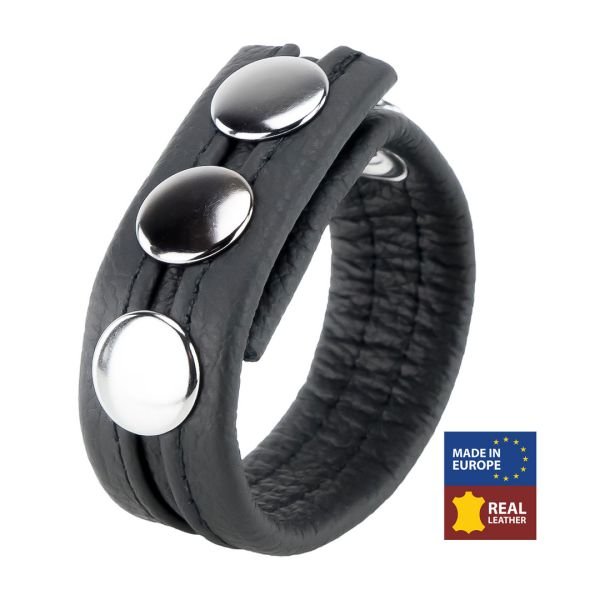 Red Leather Cockring de cuero ajustable - Negro