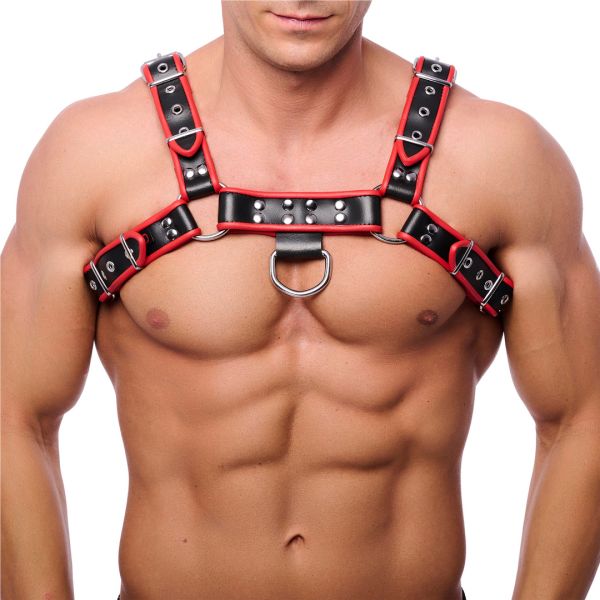Red Leather Arnés de cuero Premium - L/XL - Negro/Rojo