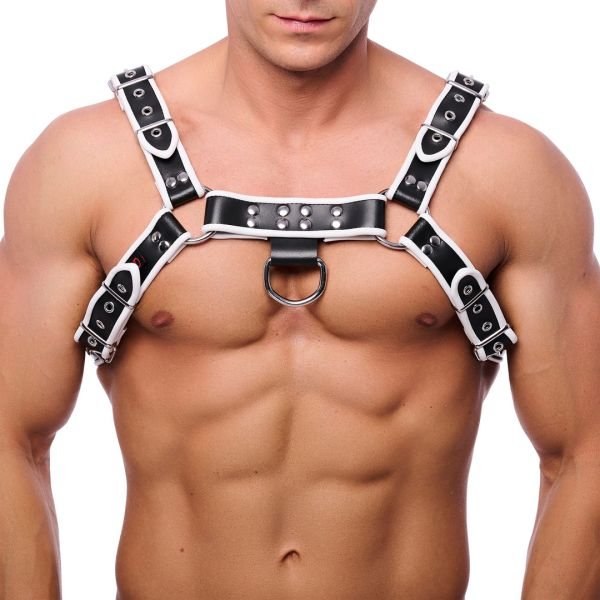 Red Leather Arnés de cuero Premium - L/XL - Negro/Blanco