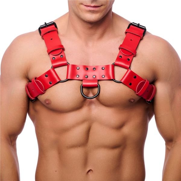 Red Leather Arnés de cuero Bulldog - S/M - Rojo